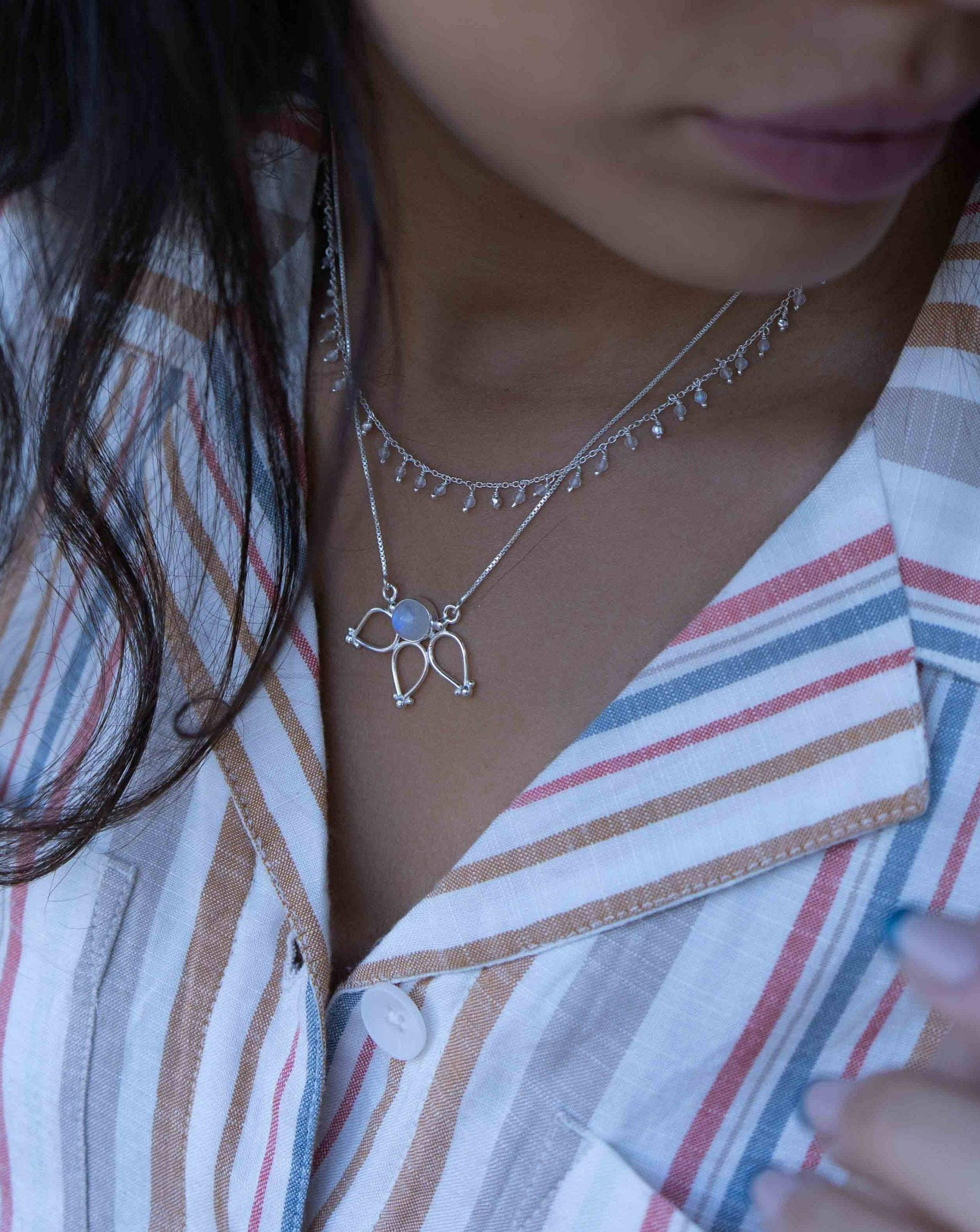 Moonstone Lotus Flower Necklace (only) ~ Sterling Silver 925 ~Jewelry  ~ Minimalist~ Handmade~ Thin Chain~ Delicate ~Layered ~ MN077