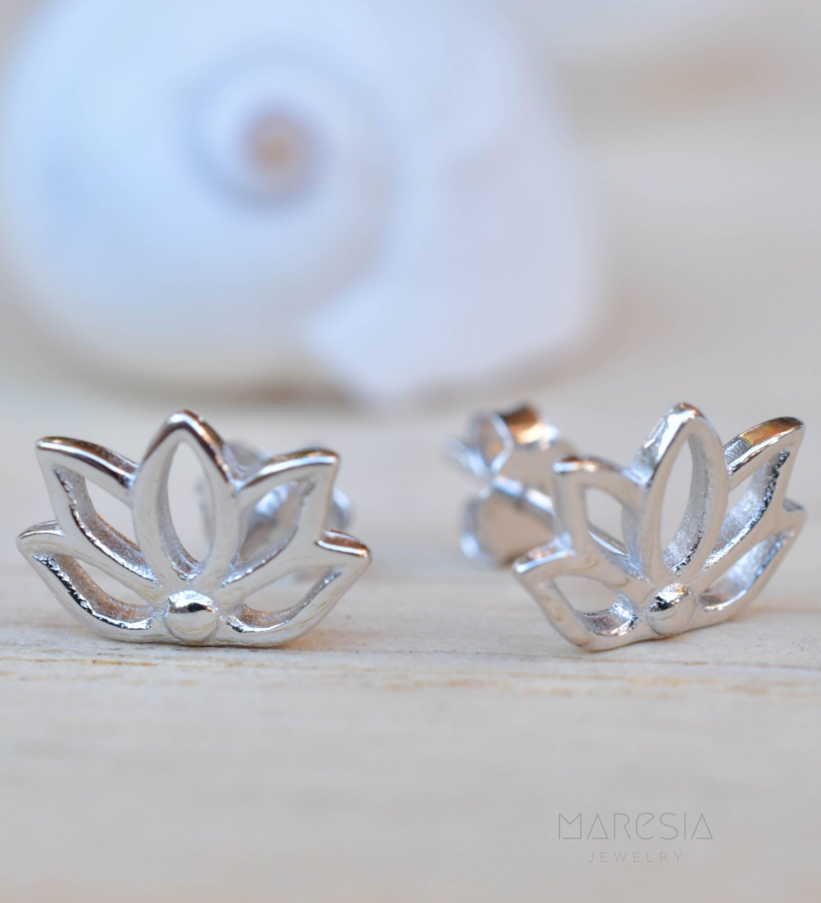Lotus Flower Stud Earrings ~ Sterling Silver 925 ~ SME084 - Maresia Jewelry