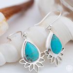 Lotus flower Turquoise or Moonstone Earrings ~ Gemstone ~ Dangle ~ Sterling Silver 925 ~ Jewelry ~ Blue ~ Handmade~ ME155