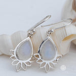 Lotus flower Turquoise or Moonstone Earrings ~ Gemstone ~ Dangle ~ Sterling Silver 925 ~ Jewelry ~ Blue ~ Handmade~ ME155