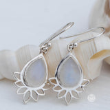 Lotus flower Turquoise or Moonstone Earrings ~ Gemstone ~ Dangle ~ Sterling Silver 925 ~ Jewelry ~ Blue ~ Handmade~ ME155