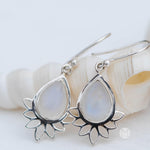 Lotus flower Turquoise or Moonstone Earrings ~ Gemstone ~ Dangle ~ Sterling Silver 925 ~ Jewelry ~ Blue ~ Handmade~ ME155