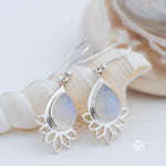 Lotus flower Turquoise or Moonstone Earrings ~ Gemstone ~ Dangle ~ Sterling Silver 925 ~ Jewelry ~ Blue ~ Handmade~ ME155
