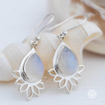 Lotus flower Turquoise or Moonstone Earrings ~ Gemstone ~ Dangle ~ Sterling Silver 925 ~ Jewelry ~ Blue ~ Handmade~ ME155A