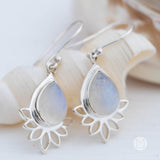 Lotus flower Turquoise or Moonstone Earrings ~ Gemstone ~ Dangle ~ Sterling Silver 925 ~ Jewelry ~ Blue ~ Handmade~ ME155A