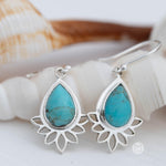 Lotus flower Turquoise or Moonstone Earrings ~ Gemstone ~ Dangle ~ Sterling Silver 925 ~ Jewelry ~ Blue ~ Handmade~ ME155A