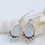Lotus flower Turquoise or Moonstone Earrings ~ Gemstone ~ Dangle ~ Sterling Silver 925 ~ Jewelry ~ Blue ~ Handmade~ ME155A