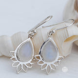 Lotus flower Turquoise or Moonstone Earrings ~ Gemstone ~ Dangle ~ Sterling Silver 925 ~ Jewelry ~ Blue ~ Handmade~ ME155A