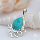 Lotus flower Turquoise or Moonstone Pendant ~ Sterling Silver 925 ~ Necklace ~ Sterling Silver ~ MP002