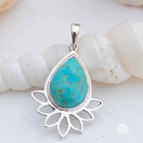 Lotus flower Turquoise or Moonstone Pendant ~ Sterling Silver 925 ~ Necklace ~ Sterling Silver ~ MP002