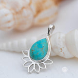 Lotus flower Turquoise or Moonstone Pendant ~ Sterling Silver 925 ~ Necklace ~ Sterling Silver ~ MP002
