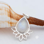 Lotus flower Turquoise or Moonstone Pendant ~ Sterling Silver 925 ~ Necklace ~ Sterling Silver ~ MP002