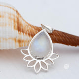 Lotus flower Turquoise or Moonstone Pendant ~ Sterling Silver 925 ~ Necklace ~ Sterling Silver ~ MP002