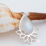 Lotus flower Turquoise or Moonstone Pendant ~ Sterling Silver 925 ~ Necklace ~ Sterling Silver ~ MP002