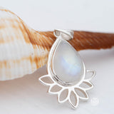 Lotus flower Turquoise or Moonstone Pendant ~ Sterling Silver 925 ~ Necklace ~ Sterling Silver ~ MP002