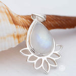 Lotus flower Turquoise or Moonstone Pendant ~ Sterling Silver 925 ~ Necklace ~ Sterling Silver ~ MP002A