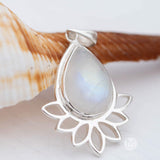 Lotus flower Turquoise or Moonstone Pendant ~ Sterling Silver 925 ~ Necklace ~ Sterling Silver ~ MP002A