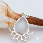 Lotus flower Turquoise or Moonstone Pendant ~ Sterling Silver 925 ~ Necklace ~ Sterling Silver ~ MP002A