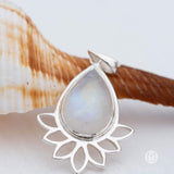 Lotus flower Turquoise or Moonstone Pendant ~ Sterling Silver 925 ~ Necklace ~ Sterling Silver ~ MP002A