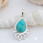 Lotus flower Turquoise or Moonstone Pendant ~ Sterling Silver 925 ~ Necklace ~ Sterling Silver ~ MP002A