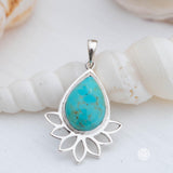 Lotus flower Turquoise or Moonstone Pendant ~ Sterling Silver 925 ~ Necklace ~ Sterling Silver ~ MP002A