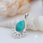 Lotus flower Turquoise or Moonstone Pendant ~ Sterling Silver 925 ~ Necklace ~ Sterling Silver ~ MP002A