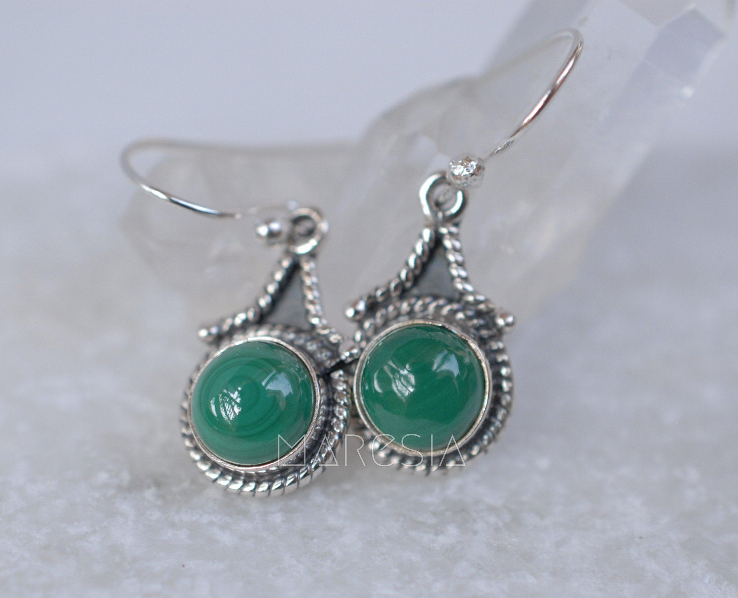 Malachite Earrings~ Sterling Silver 925 ~ ME010 - Maresia Jewelry