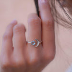 Blue Topaz Crescent Moon Ring ~ Sterling Silver 925 ~ MR118A - Maresia Jewelry