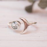 Blue Topaz Crescent Moon Ring ~ Sterling Silver 925 ~ MR118A - Maresia Jewelry