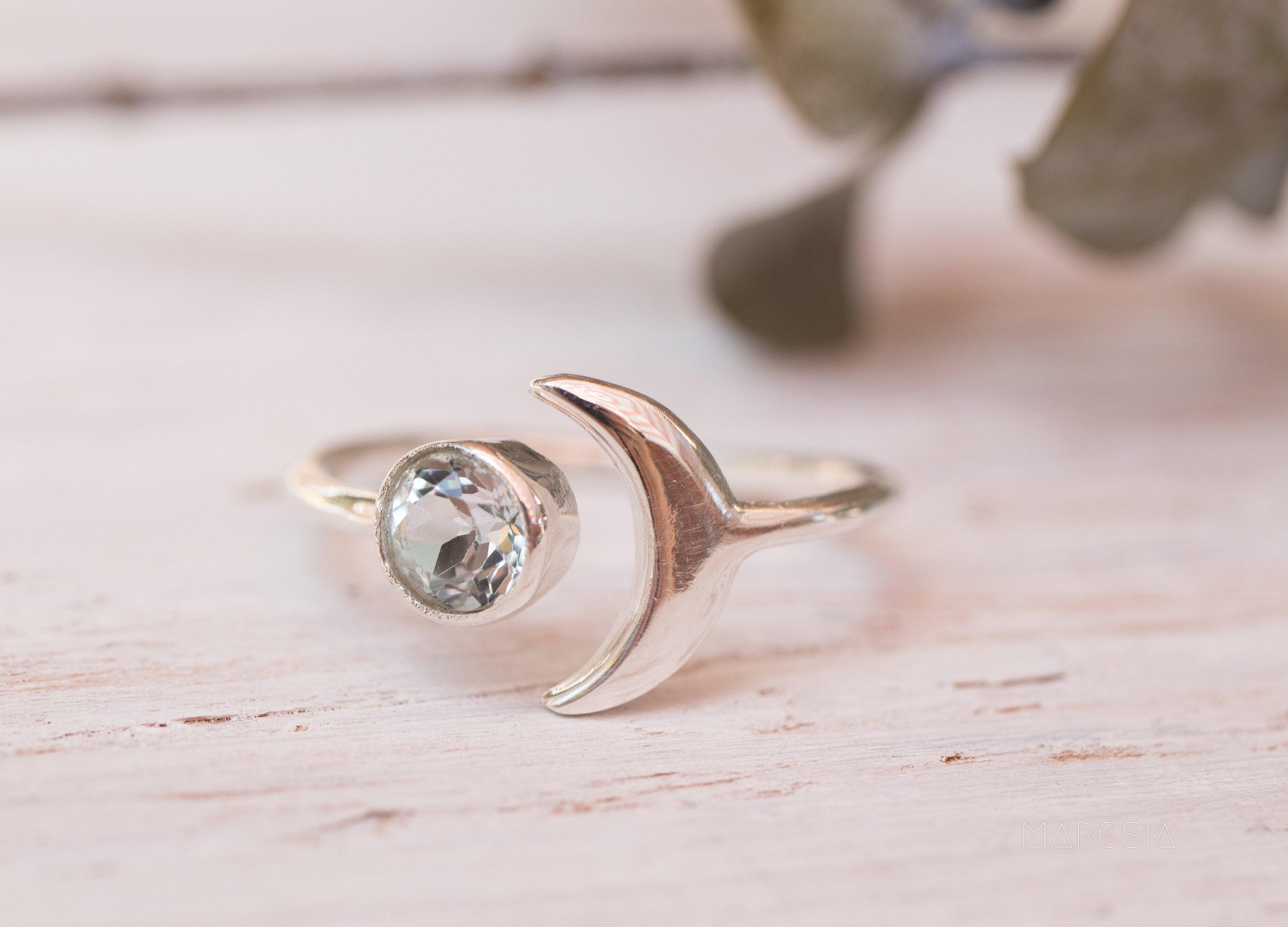 Blue Topaz Crescent Moon Ring ~ Sterling Silver 925 ~ MR118A - Maresia Jewelry