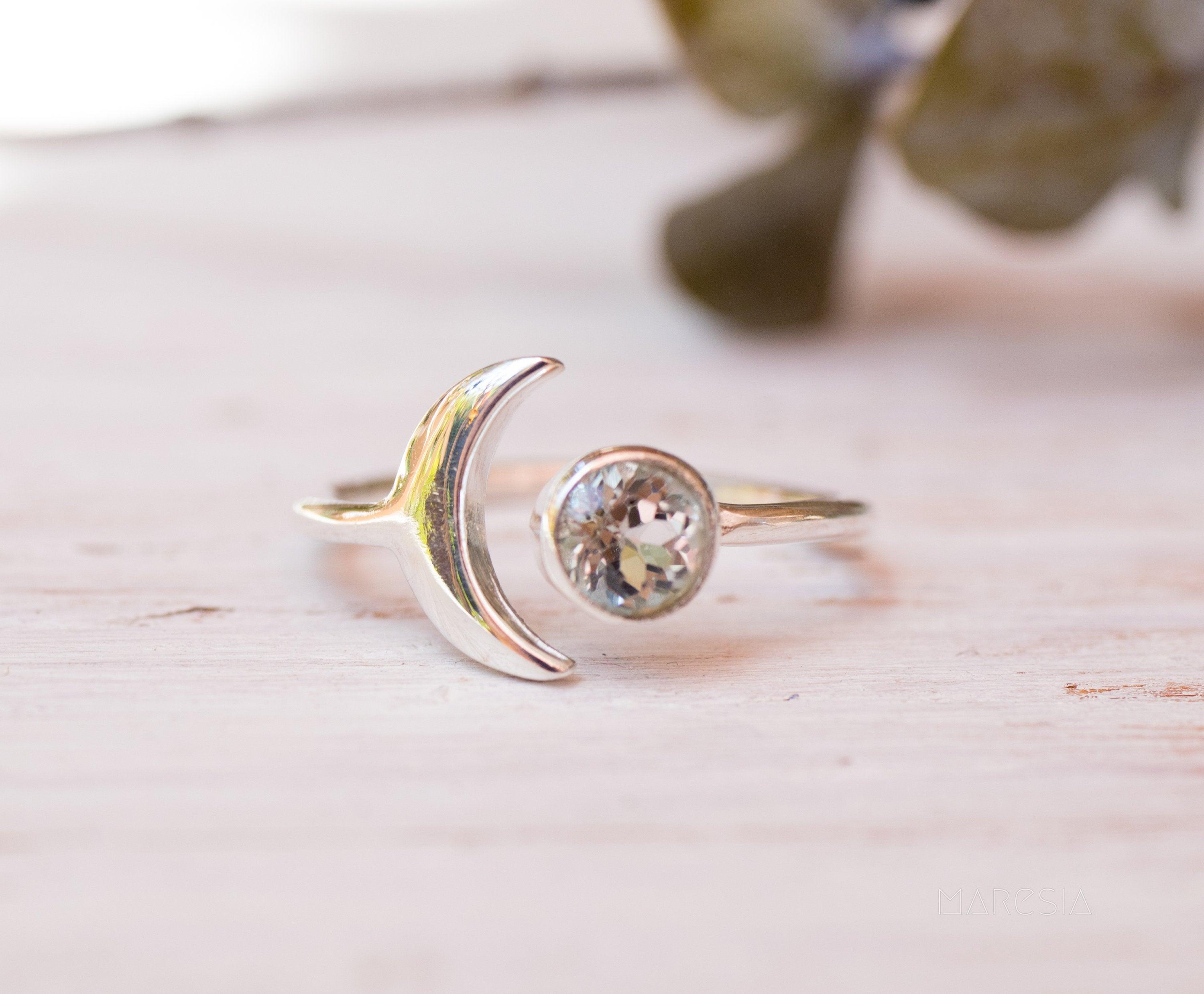 Blue Topaz Crescent Moon Ring ~ Sterling Silver 925 ~ MR118A - Maresia Jewelry