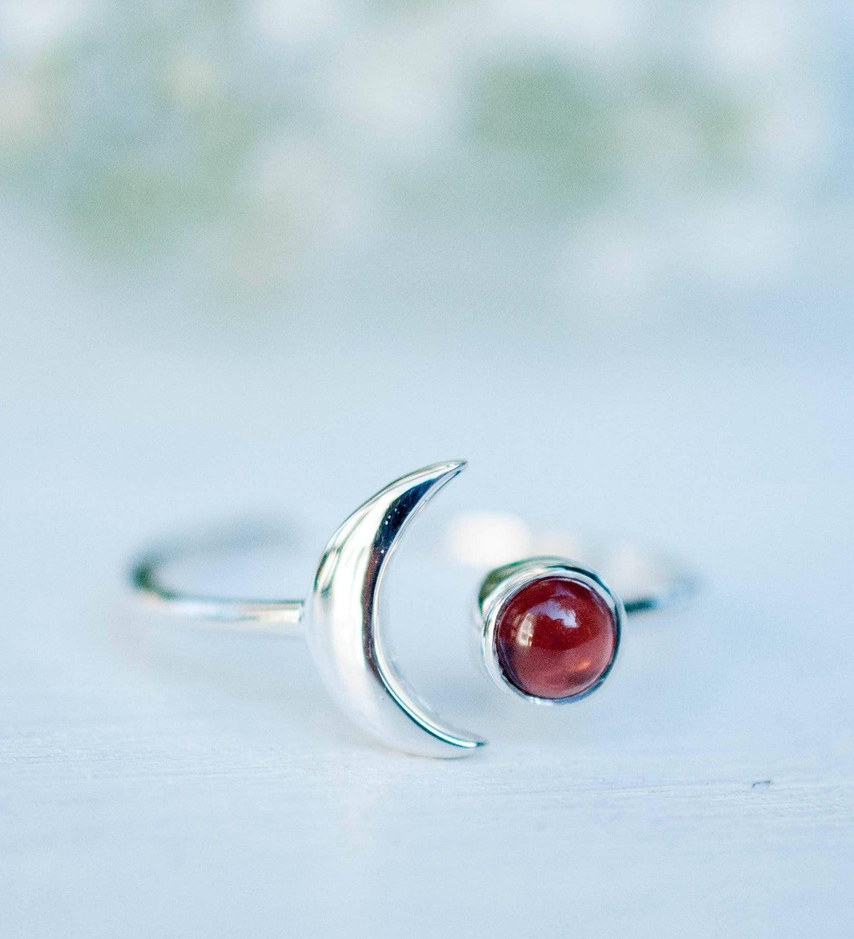 Garnet Half Moon Ring ~ Sterling Silver 925 ~MR117 - Maresia Jewelry