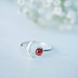 Garnet Half Moon Ring ~ Sterling Silver 925 ~MR117 - Maresia Jewelry