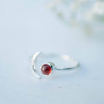 Garnet Half Moon Ring ~ Sterling Silver 925 ~MR117 - Maresia Jewelry