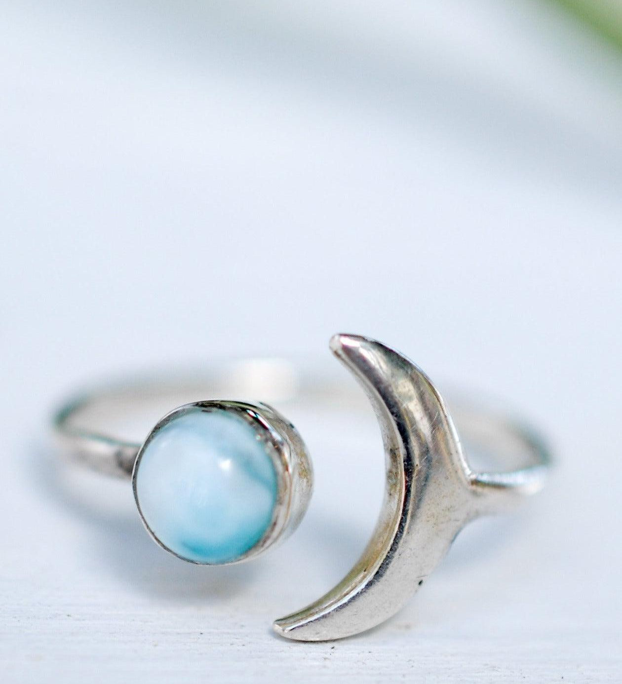 Larimar Moon Ring ~ Sterling Silver 925 ~ MR131 - Maresia Jewelry