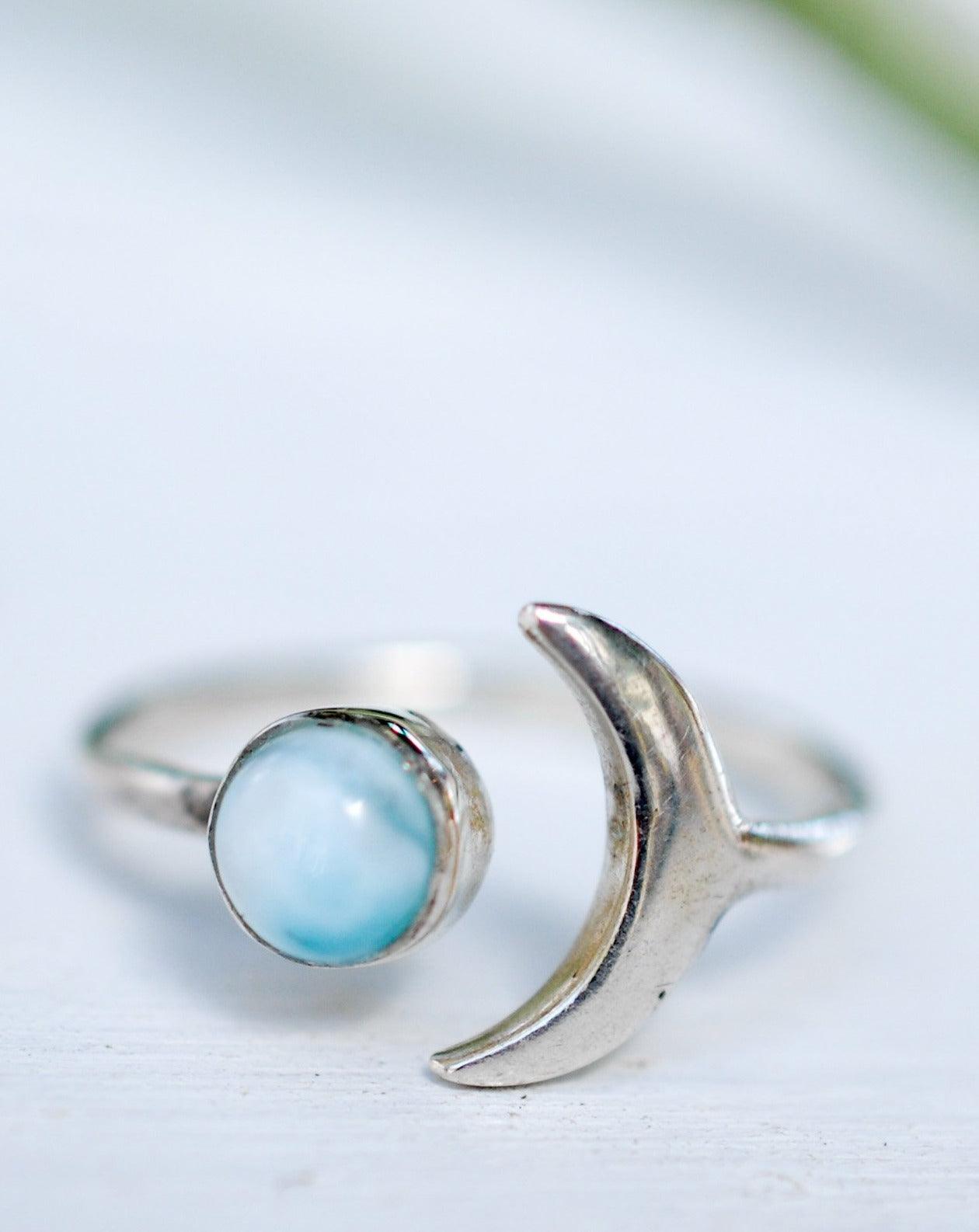 Larimar Moon Ring ~ Sterling Silver 925 ~ MR131 - Maresia Jewelry