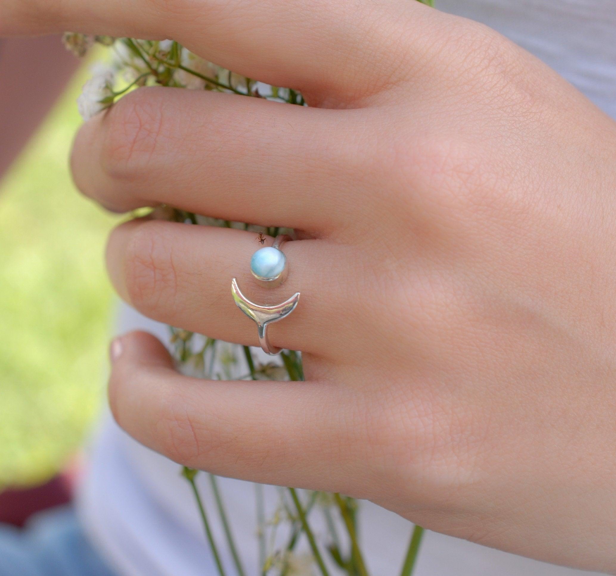 Larimar Moon Ring ~ Sterling Silver 925 ~ MR131 - Maresia Jewelry