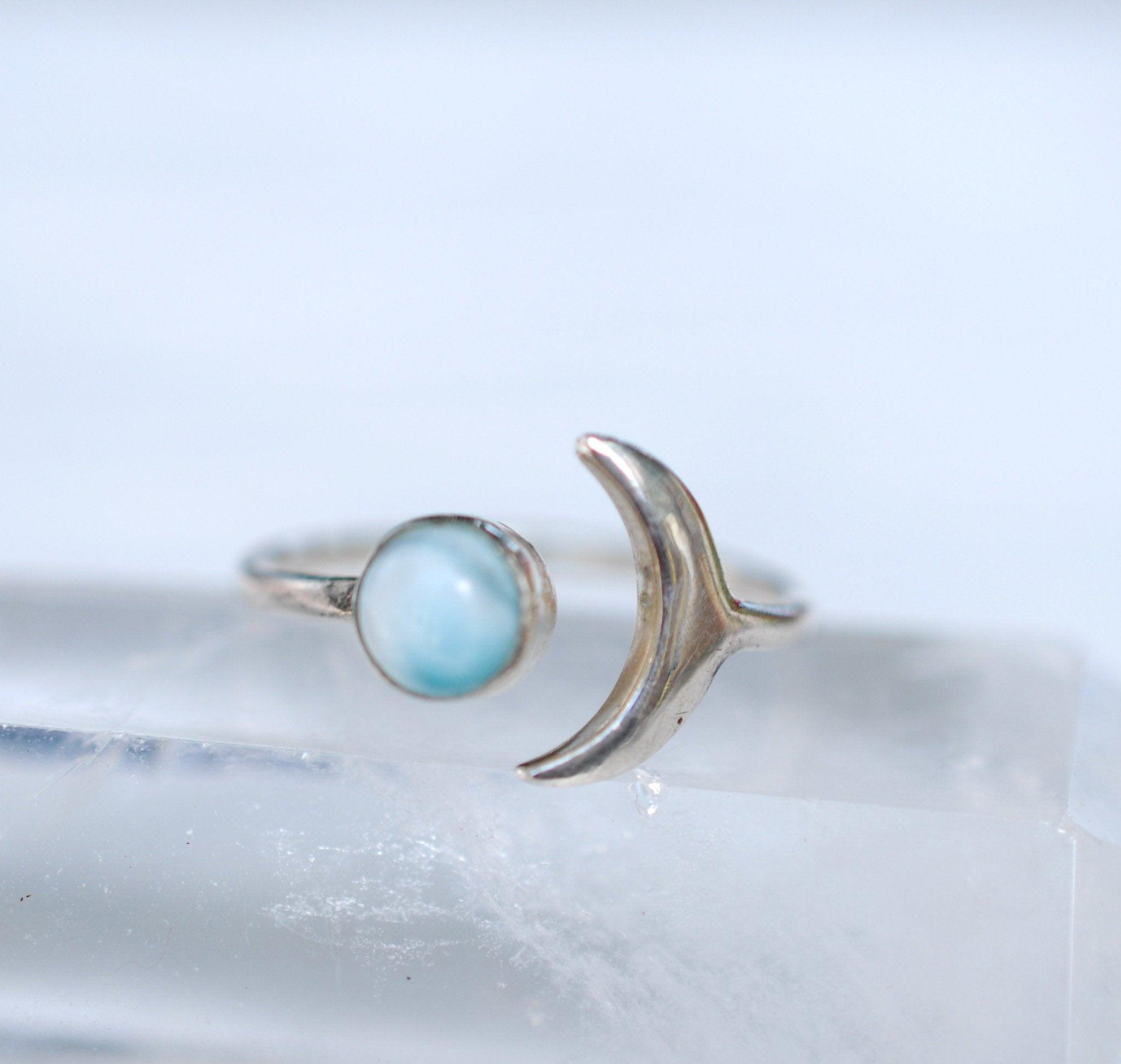 Larimar Moon Ring ~ Sterling Silver 925 ~ MR131 - Maresia Jewelry