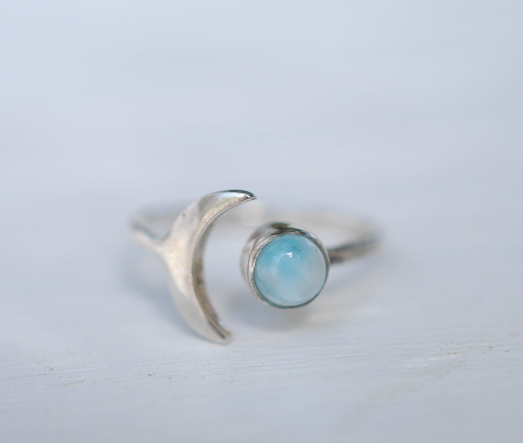 Larimar Moon Ring ~ Sterling Silver 925 ~ MR131 - Maresia Jewelry