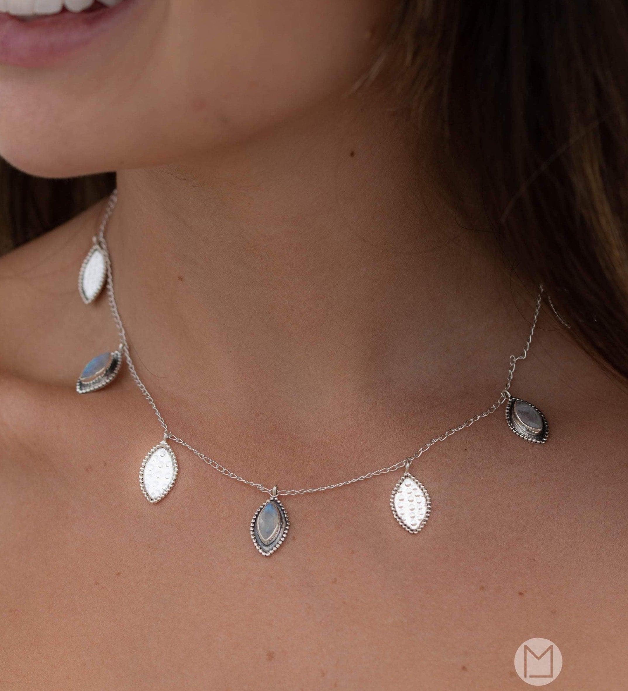 Labradorite or Moonstone Necklace ~ Sterling Silver 925 ~ Gemstone ~Statement ~ Jewelry ~ Minimalist ~ Statement ~ Handmade~ Delicate MN066