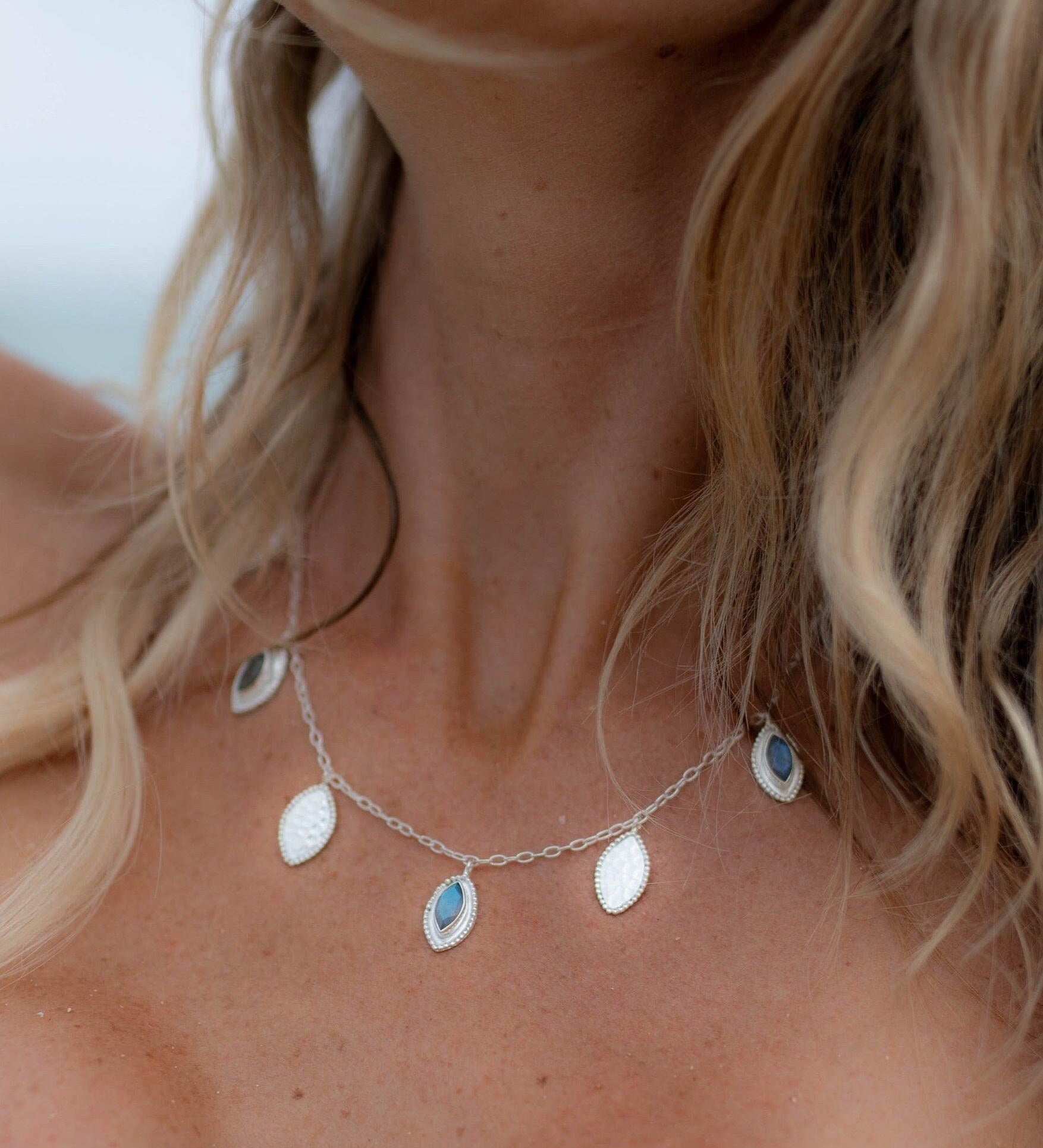 Labradorite or Moonstone Necklace ~ Sterling Silver 925 ~ Gemstone ~Statement ~ Jewelry ~ Minimalist ~ Statement ~ Handmade~ Delicate MN066
