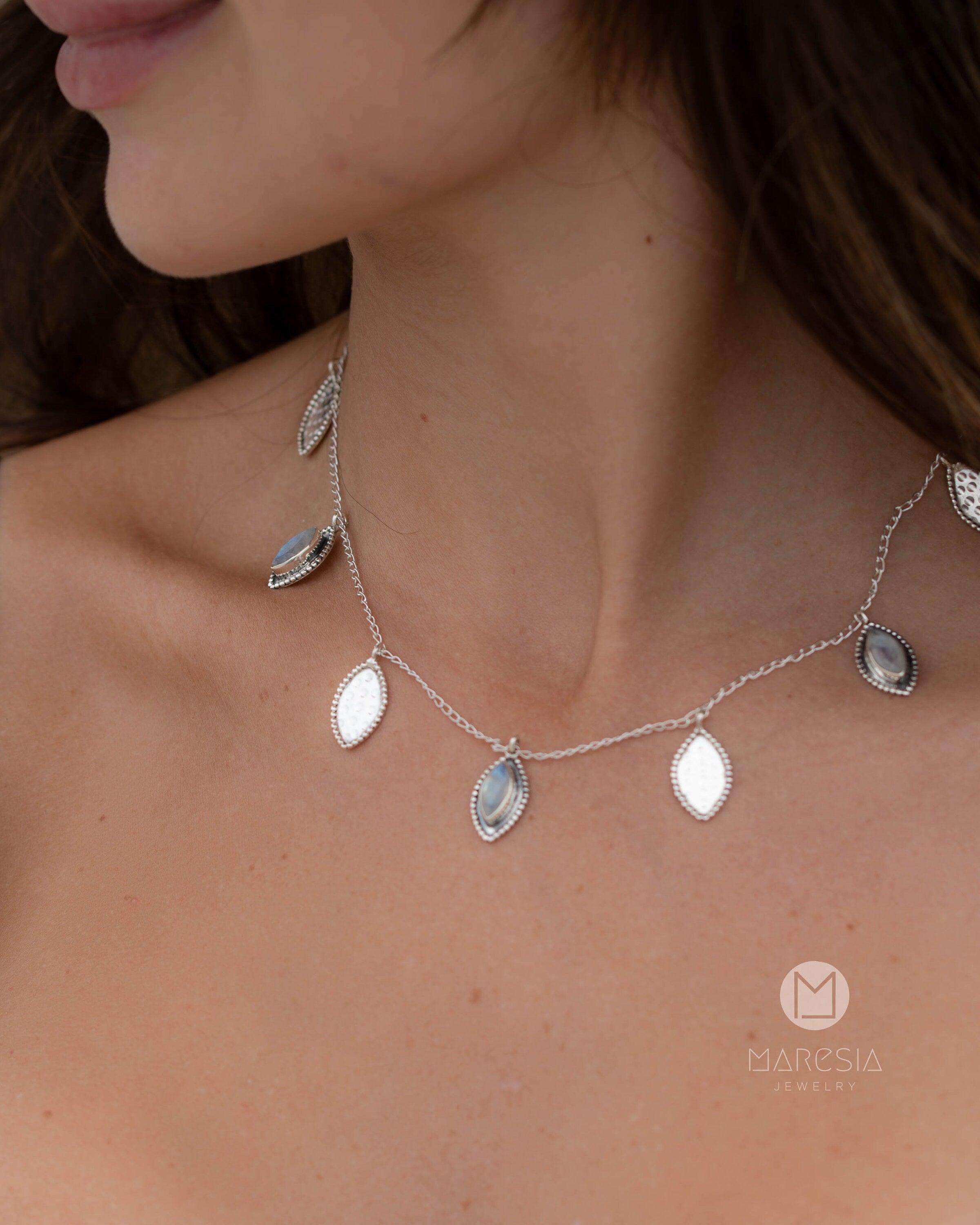 Labradorite or Moonstone Necklace ~ Sterling Silver 925 ~ Gemstone ~Statement ~ Jewelry ~ Minimalist ~ Statement ~ Handmade~ Delicate MN066