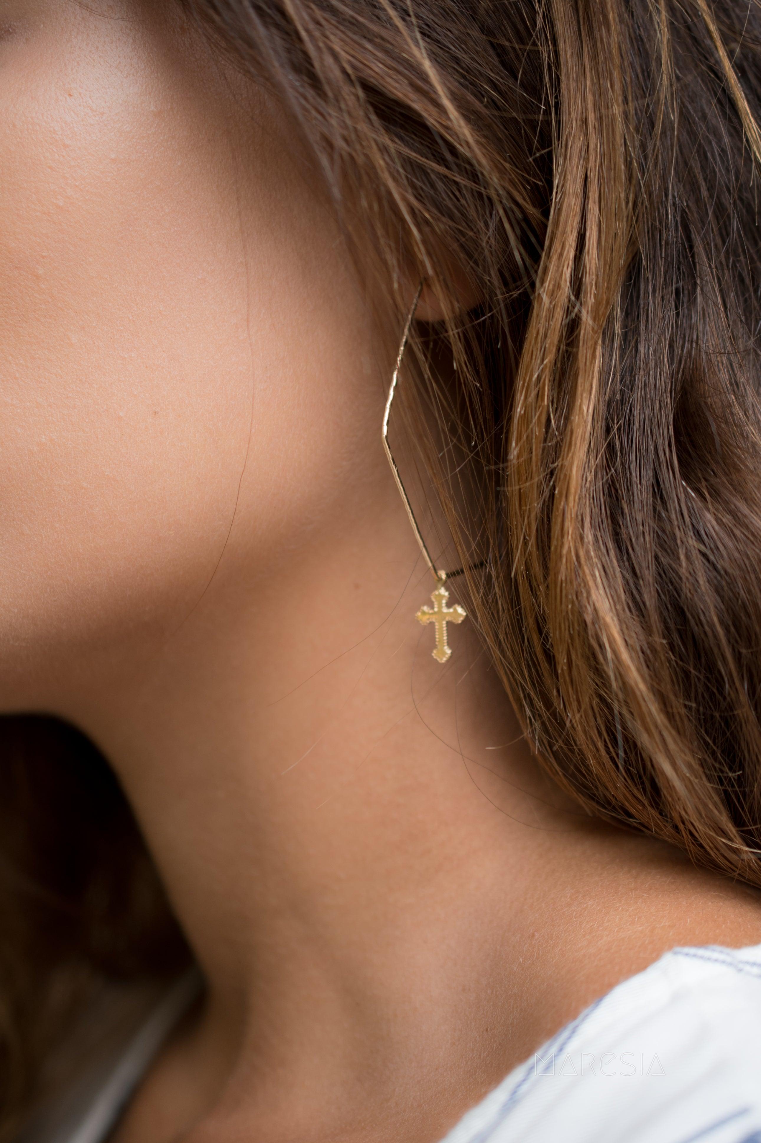 Marise Cross Earrings ~ Sterling Silver 925 or Gold Filled - Maresia Jewelry