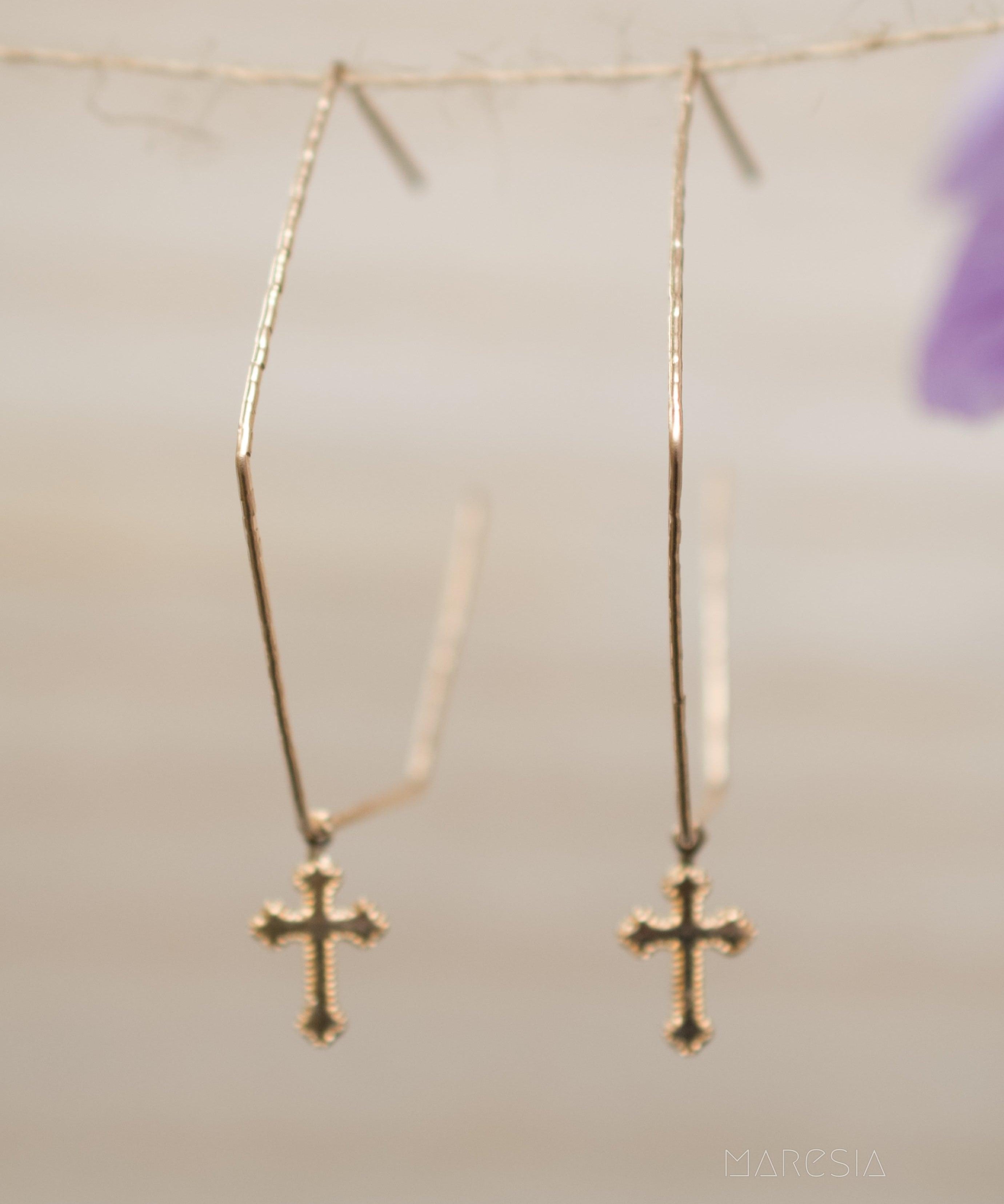 Marise Cross Earrings ~ Sterling Silver 925 or Gold Filled - Maresia Jewelry