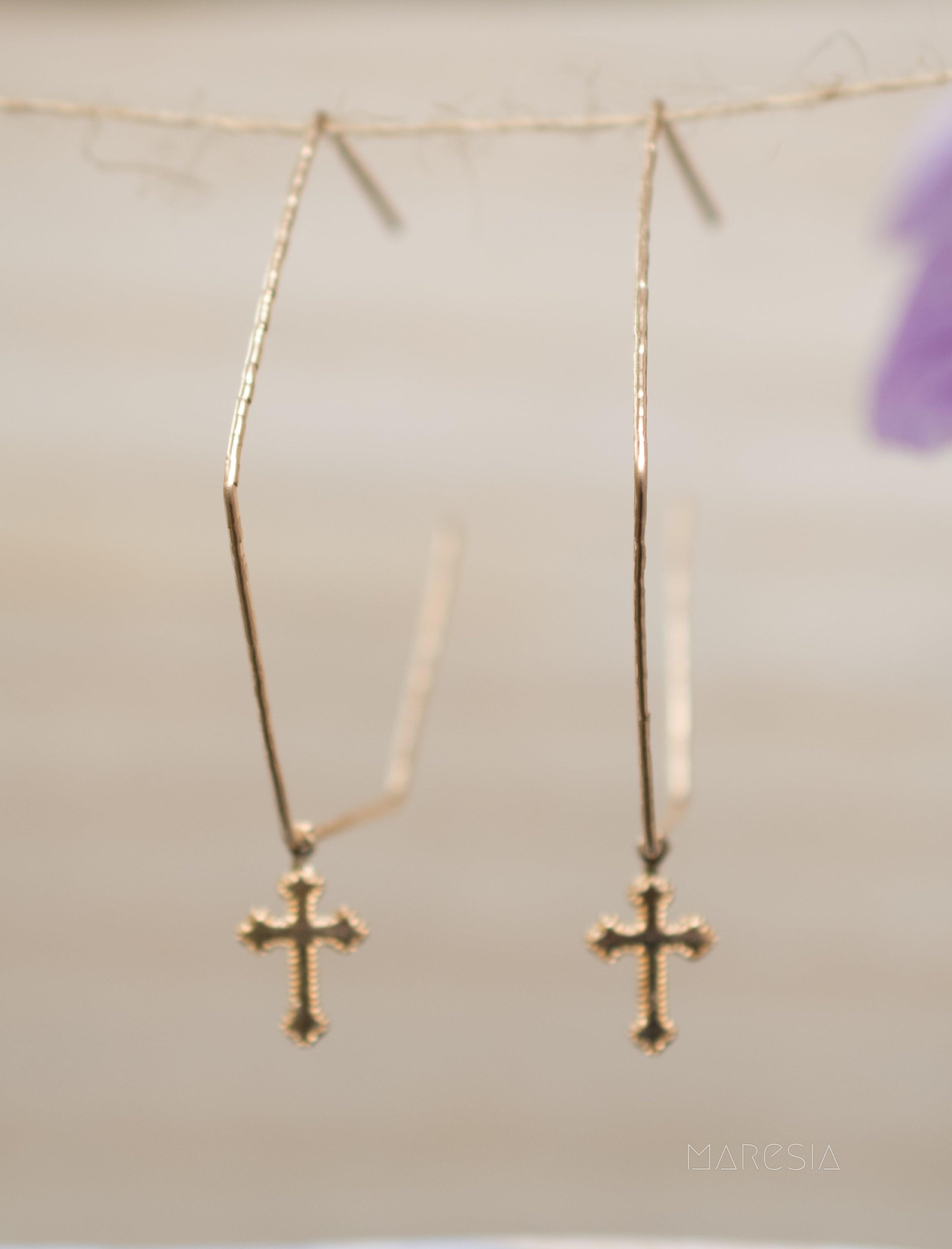 Marise Cross Earrings ~ Sterling Silver 925 or Gold Filled - Maresia Jewelry