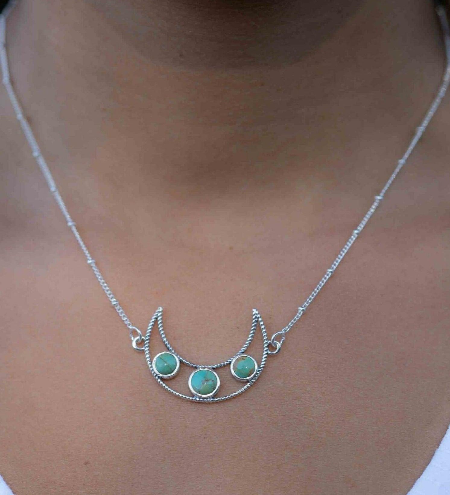 Turquoise necklace~ Sterling Silver 925 ~ curb ball chain ~ beaded chain ~ Jewelry ~ Gift For Her ~ Handmade~ Thin Chain ~ MN073