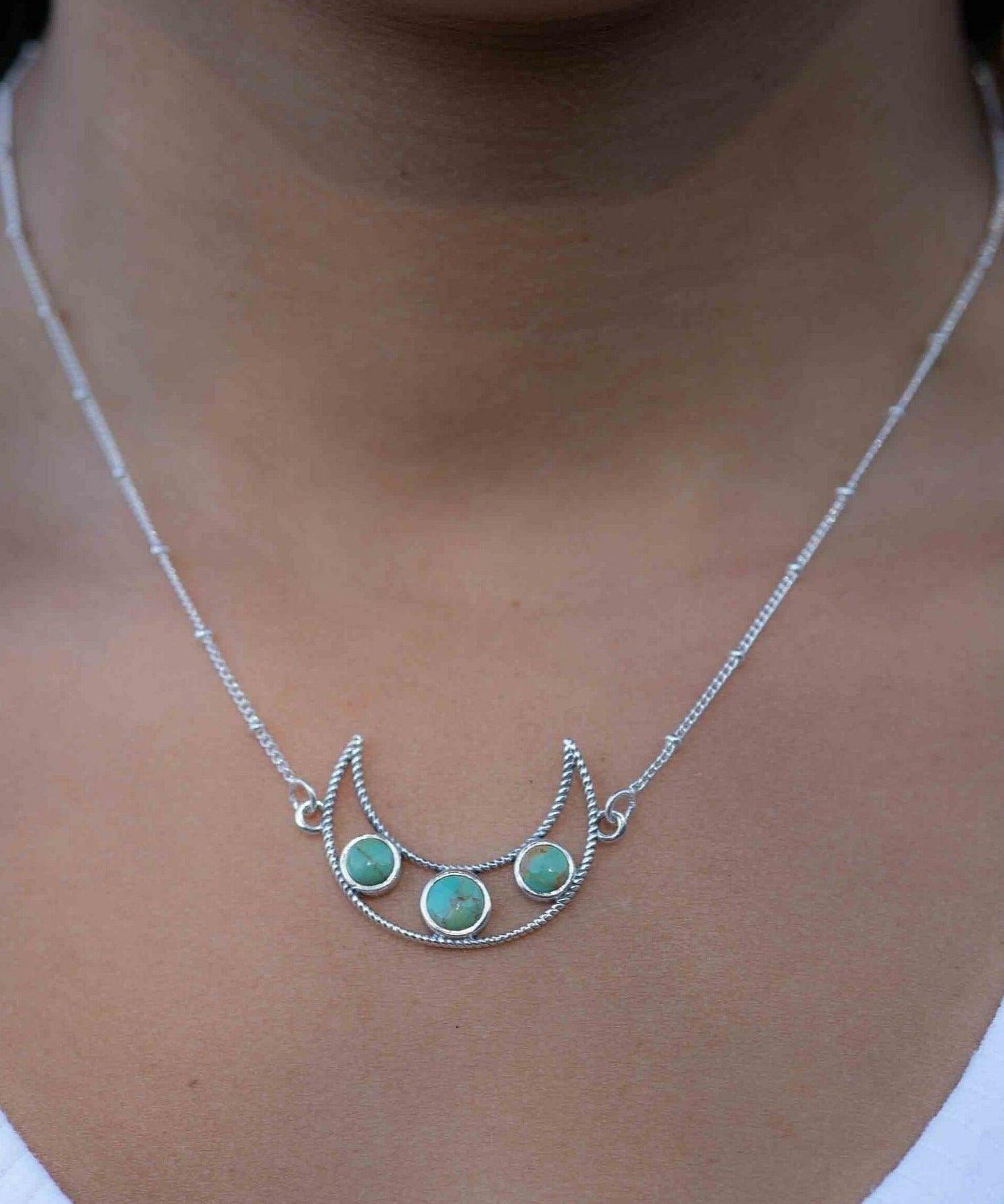 Turquoise necklace~ Sterling Silver 925 ~ curb ball chain ~ beaded chain ~ Jewelry ~ Gift For Her ~ Handmade~ Thin Chain ~ MN073