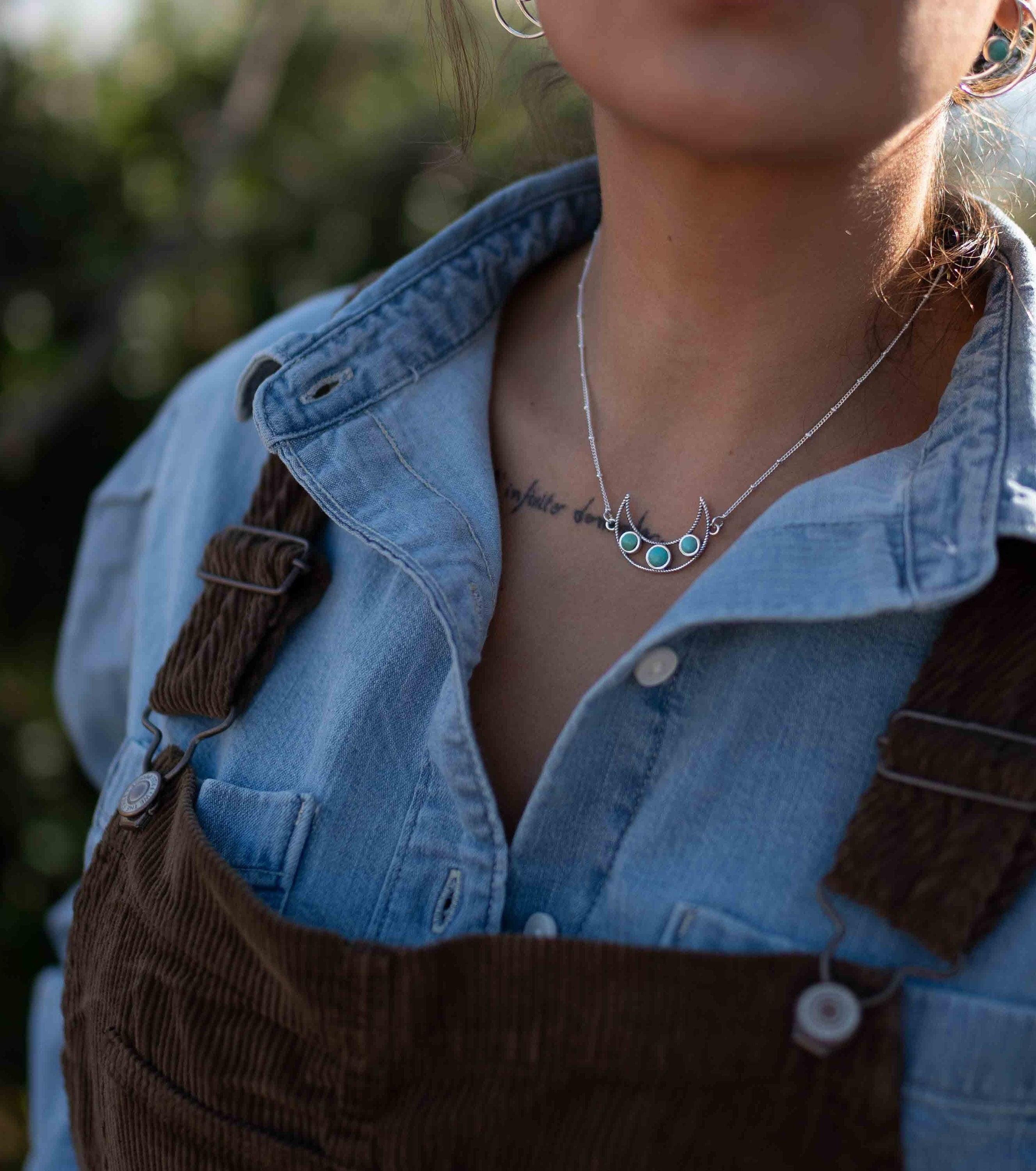 Turquoise necklace~ Sterling Silver 925 ~ curb ball chain ~ beaded chain ~ Jewelry ~ Gift For Her ~ Handmade~ Thin Chain ~ MN073