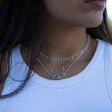 Turquoise necklace~ Sterling Silver 925 ~ curb ball chain ~ beaded chain ~ Jewelry ~ Gift For Her ~ Handmade~ Thin Chain ~ MN073