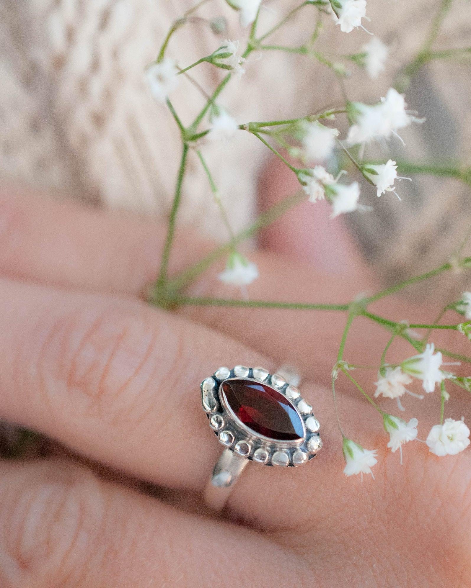 Garnet Ring ~ Sterling Silver 925 ~MR032 - Maresia Jewelry